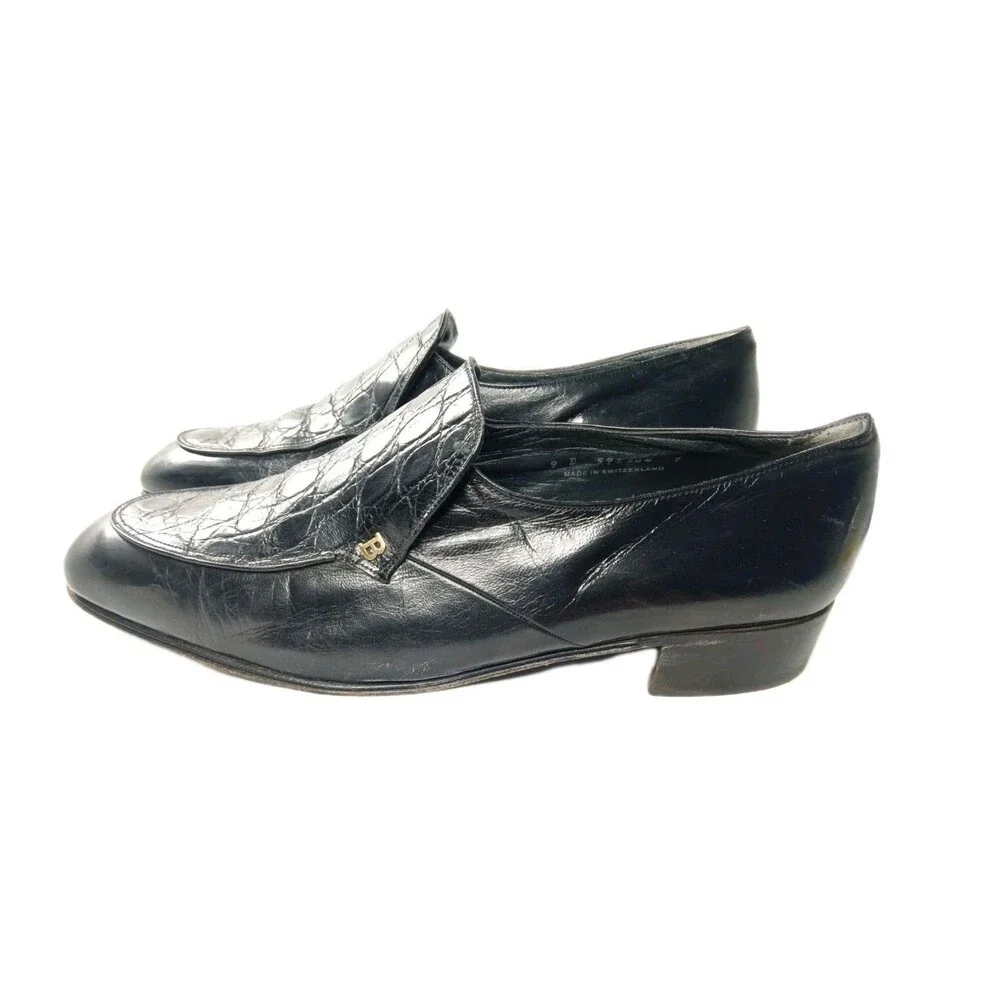 Bally Dover Dress Shoes Men's Size 9 D Croco Embossed Black Leather Oxfords